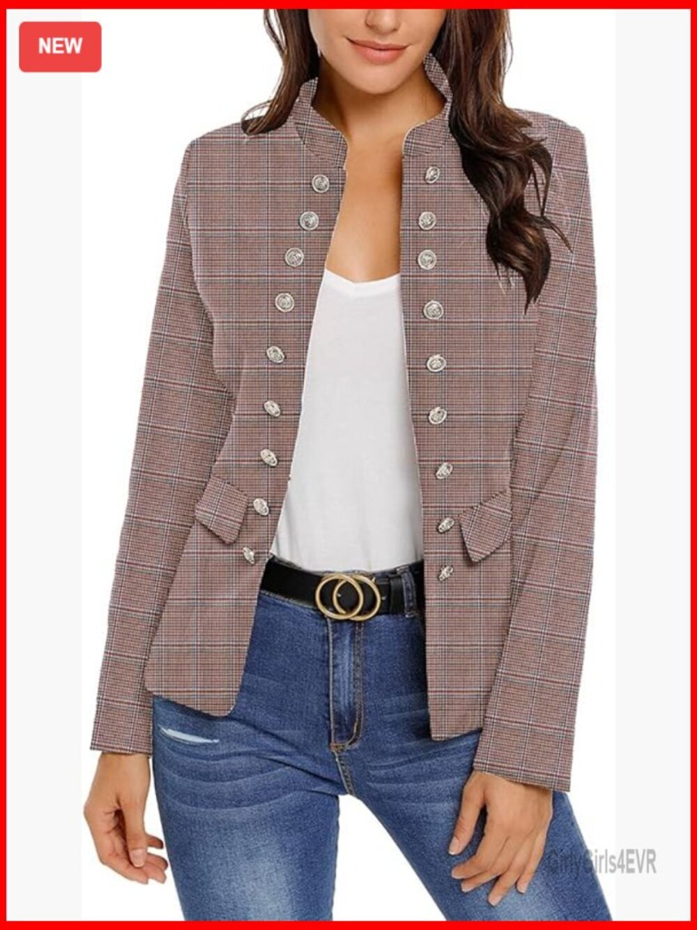 Long Sleeve Open Front Blazer with Buttons for Work Casual Wear